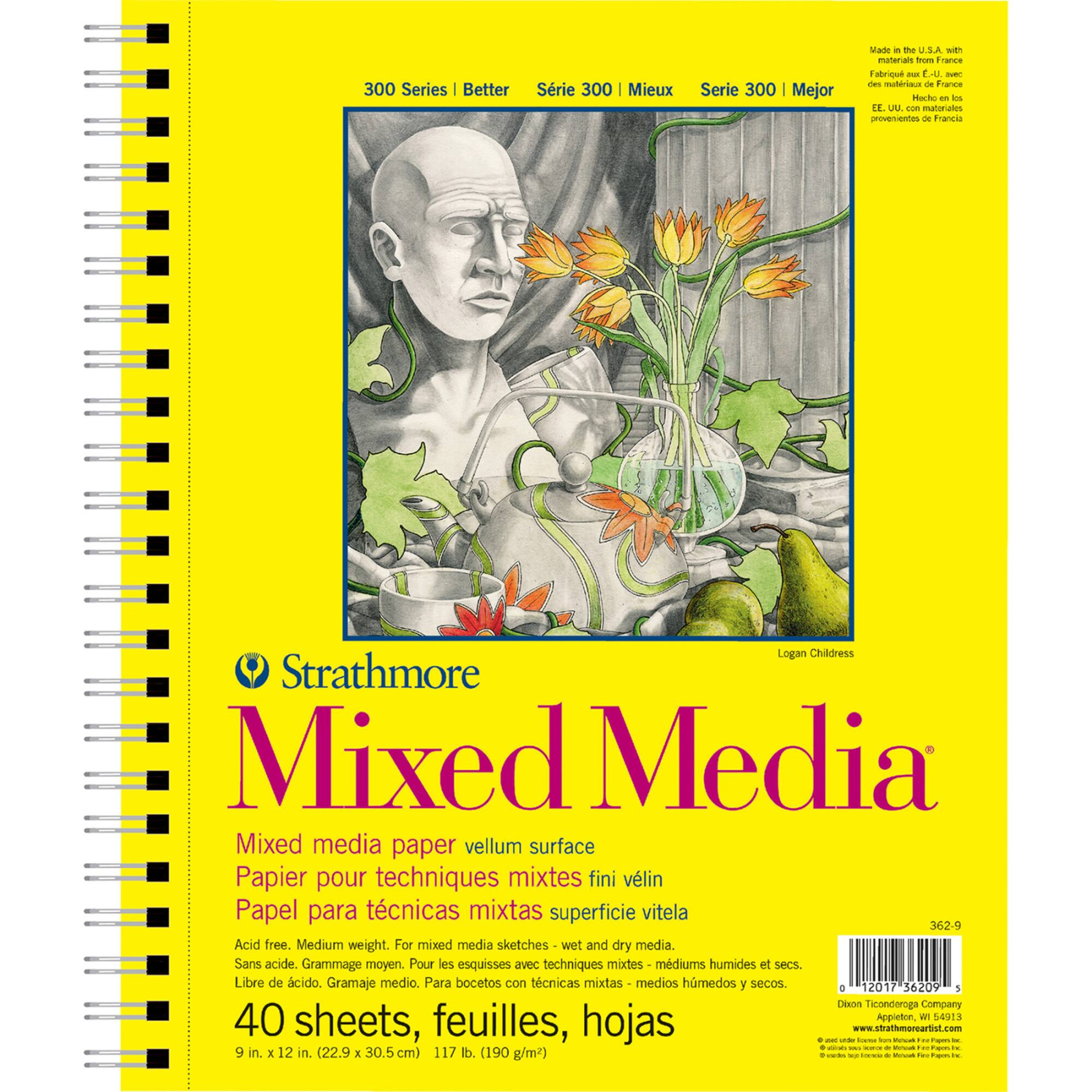 Strathmore Mixed Media Paper Pad, 300 Series, 40 Sheets, 9" x 12"